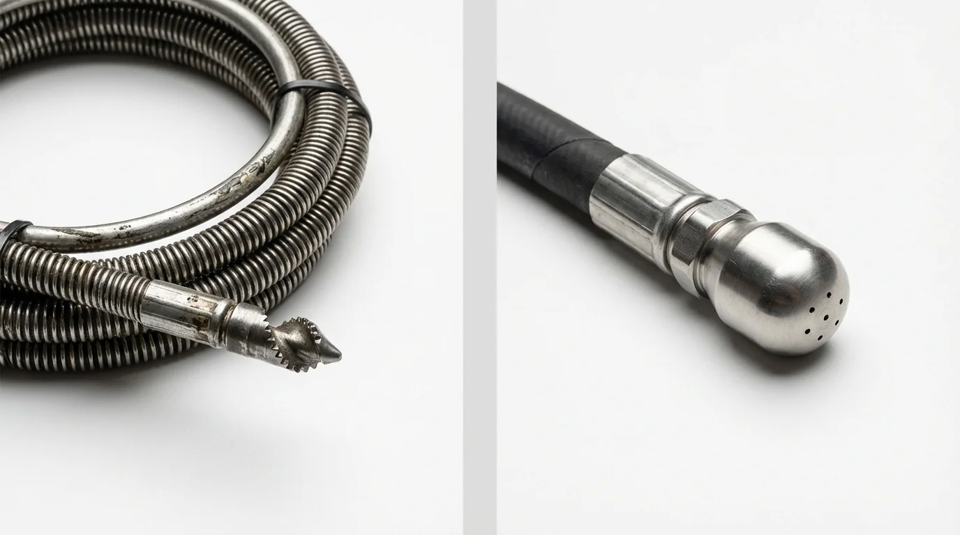 Drain snake cable and hydro jetting nozzle used for drain cleaning in Rushville, IL